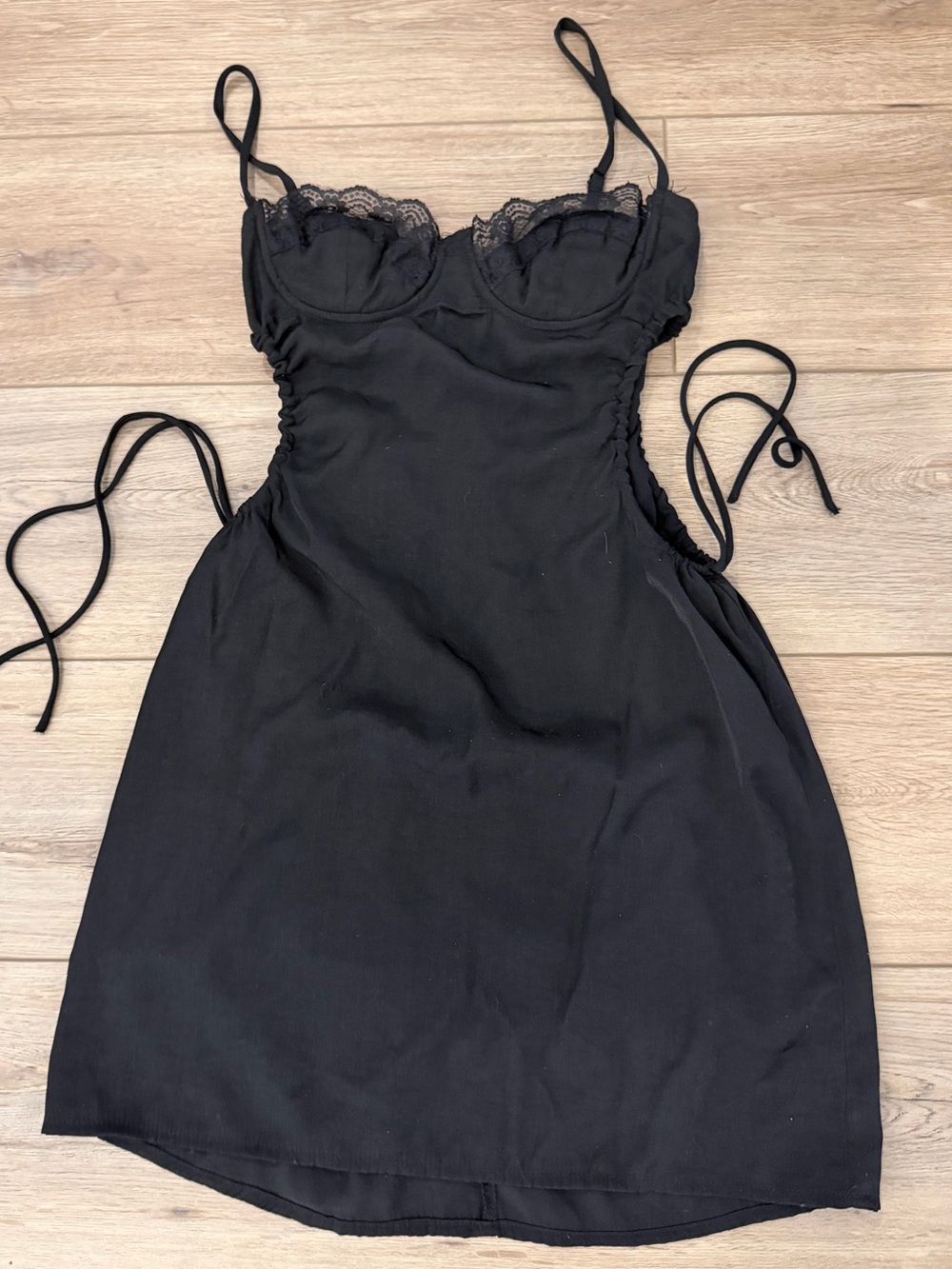 Princess Polly Black Lace-Trim Mini Slip Dress with Side Ties